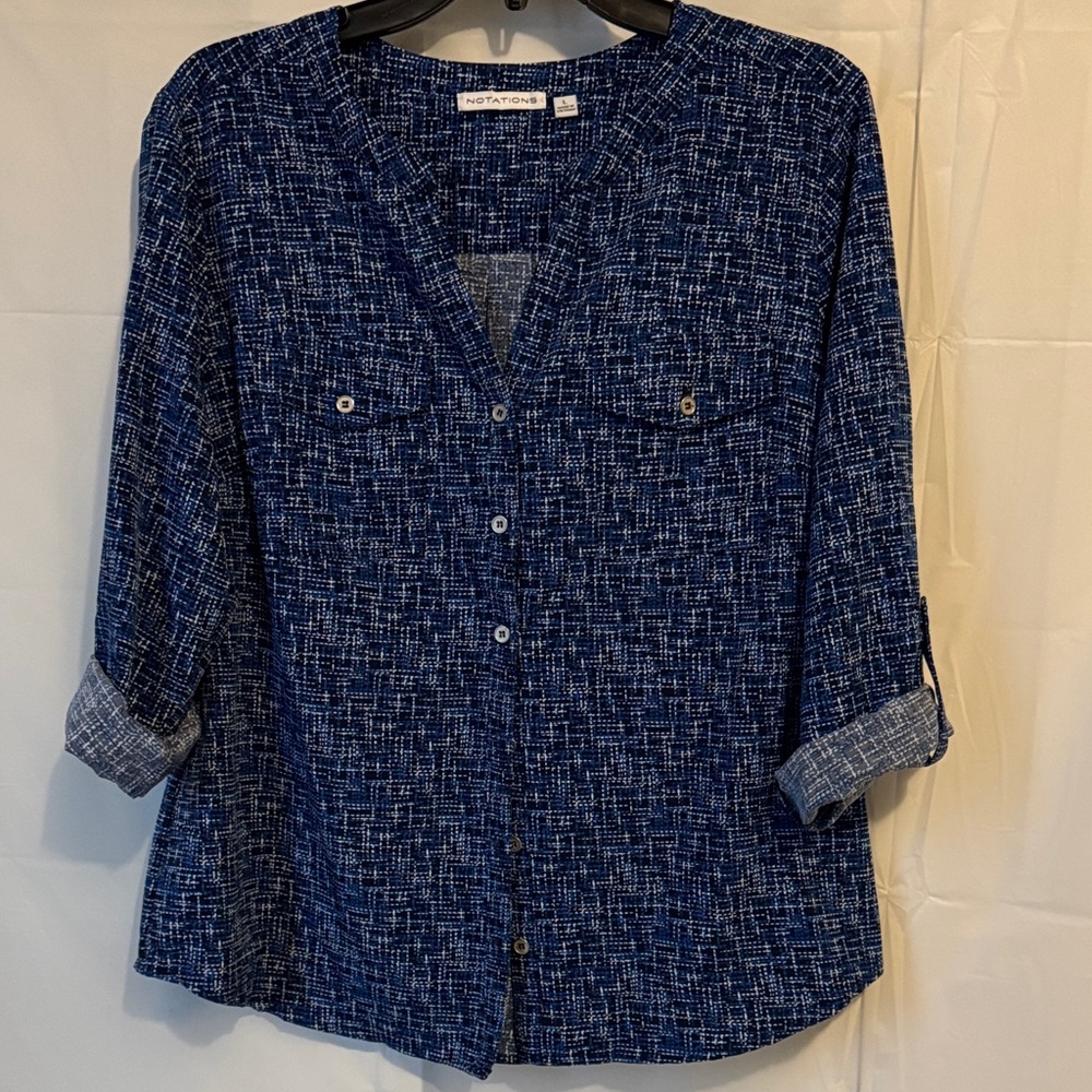 Notations Women's Blue Patterned Button-Down Blou… - image 2